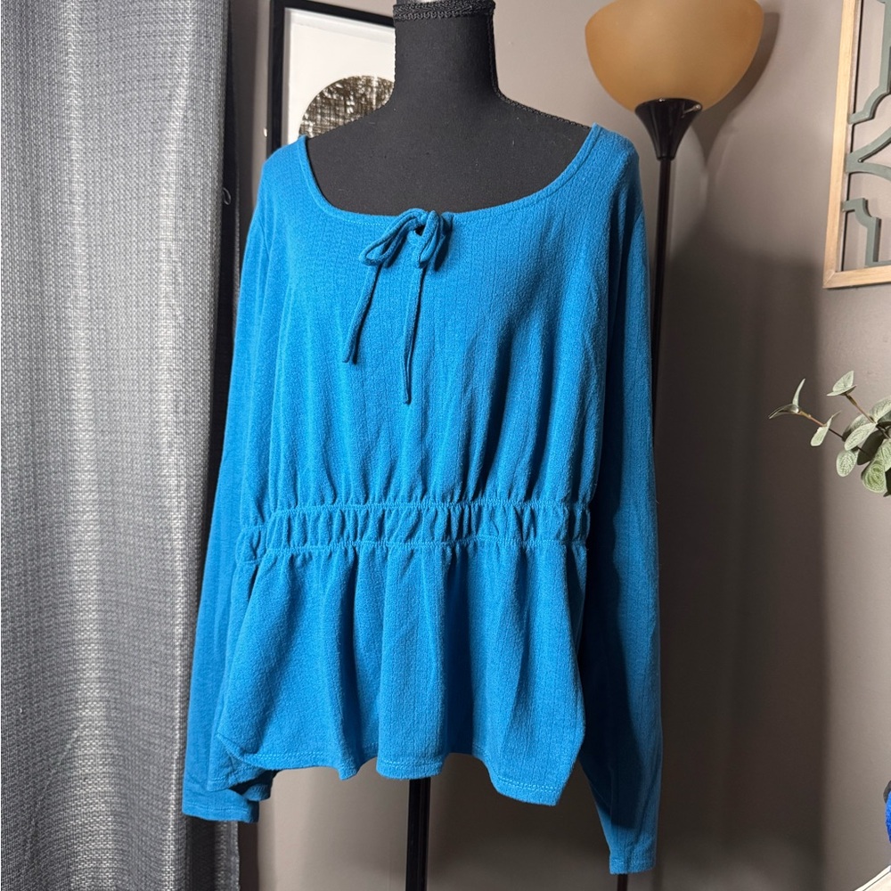 Lane Bryant Blue Long Sleeve Babydoll Top